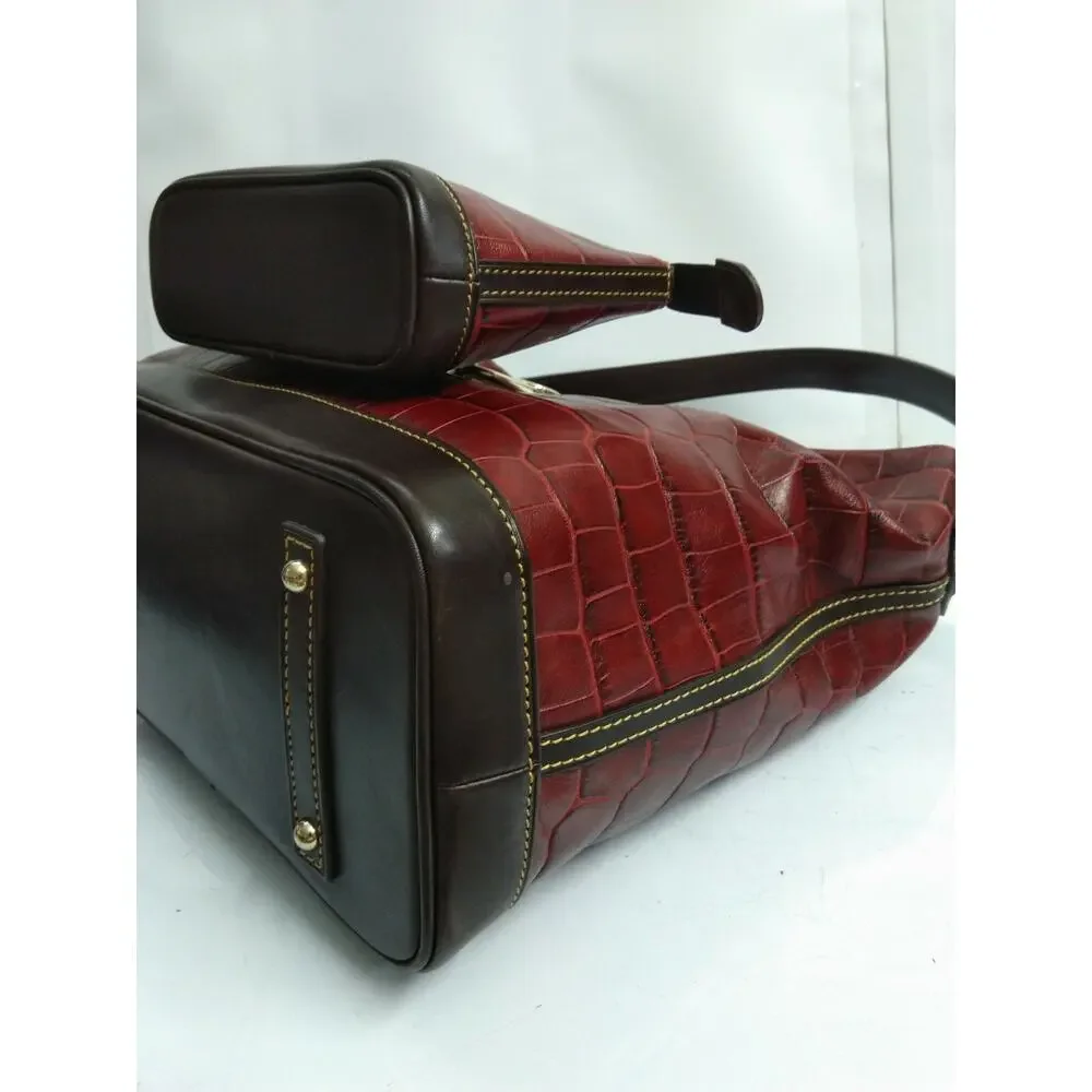 Dooney & Bourke Maroon Leather Croc Embossed Hobo Shoulder Bag W/ Wallet
